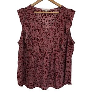 LOFT Dusty Pink Animal Print Sleeveless Blouse V Neck size 20‎